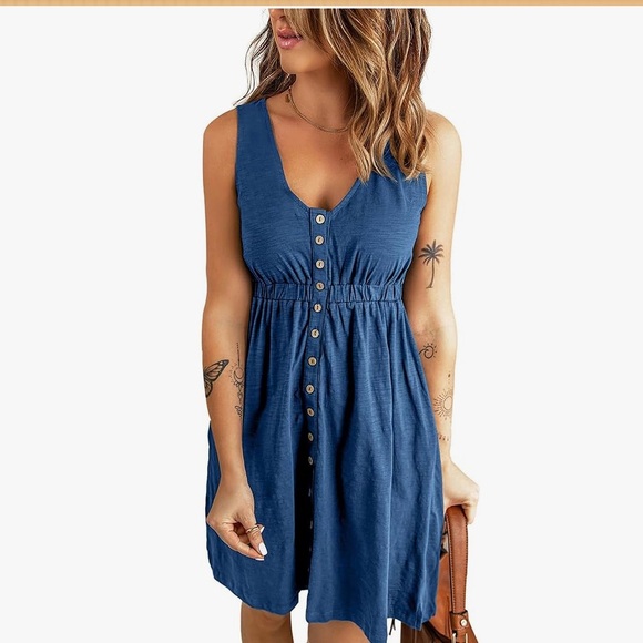 Dresses & Skirts - Blue Sleeveless Button-Down Dress